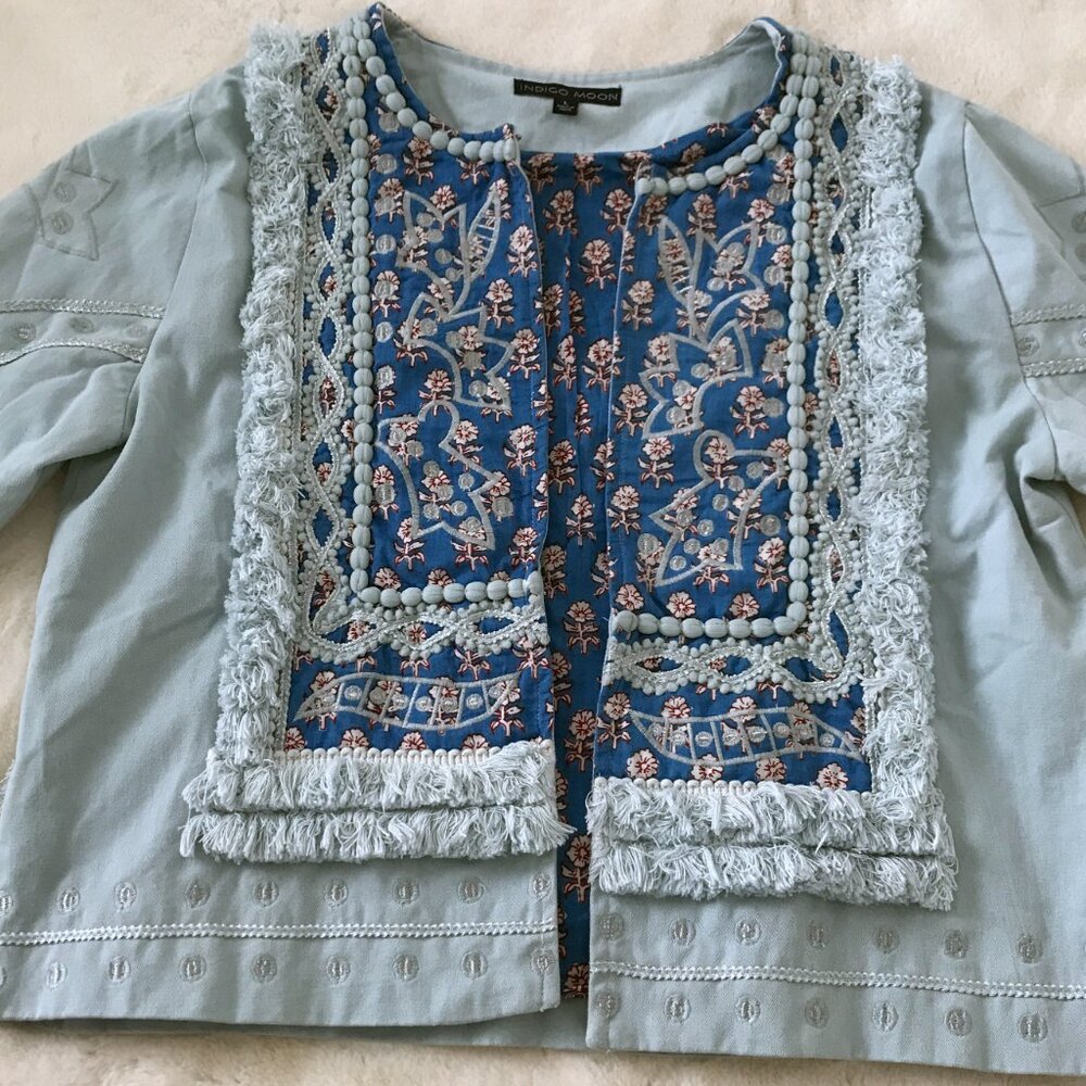 Indigo Moon Light Blue Embroidered Jean Jacket - Picture 5 of 13